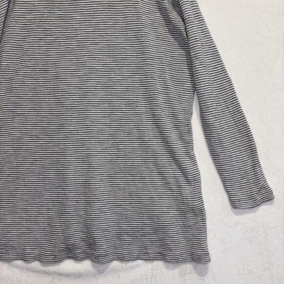 J. Jill Grey White Striped Knit Long Sleeve Scoop Neck Waffle Top Size XL - Picture 11 of 14